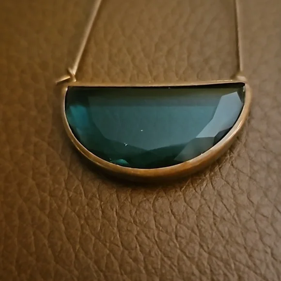 House of Harlow 1960 Faceted Teal Green Glass Mod Hoop Earrings - Picture 5 of 6